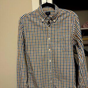 Men's J. Crew Blue and Wheat Gingham Button Down Size Small